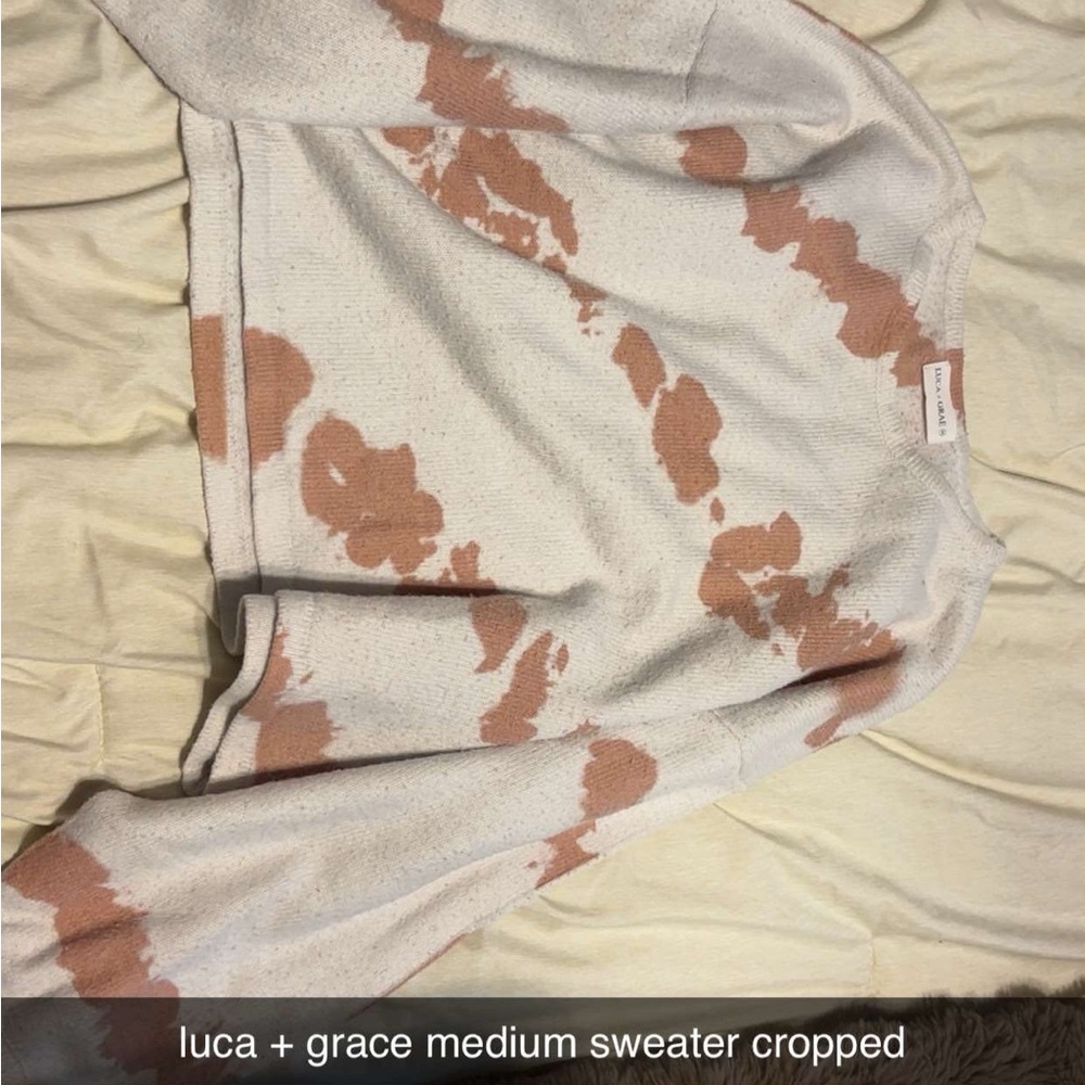 Luca + Danni Cream and Brown Crew Neck Sweater